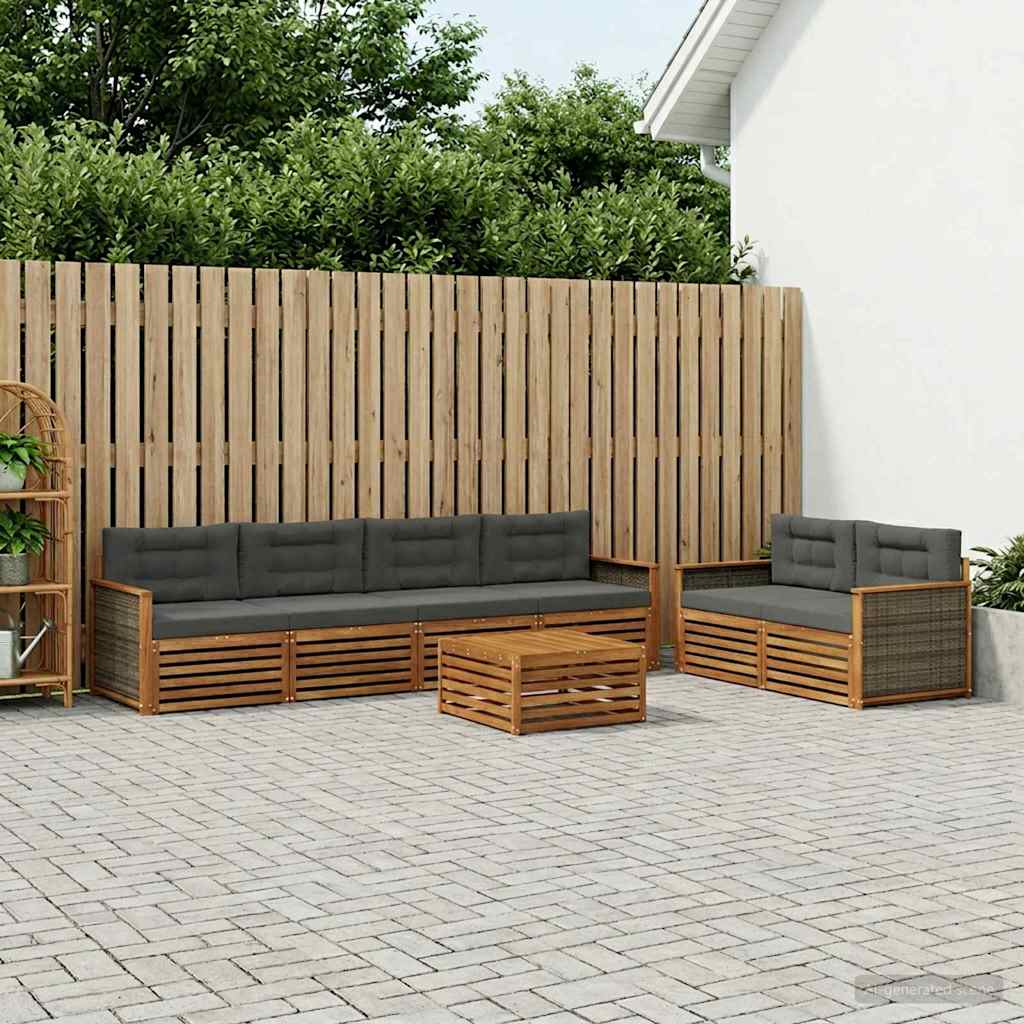 Outdoor-Sofagarnitur mit Kissen 7 pcs Natur und Anthrazit