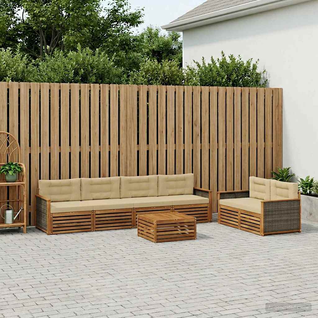 Outdoor-Sofagarnitur mit Kissen 7 pcs Natur und Beige