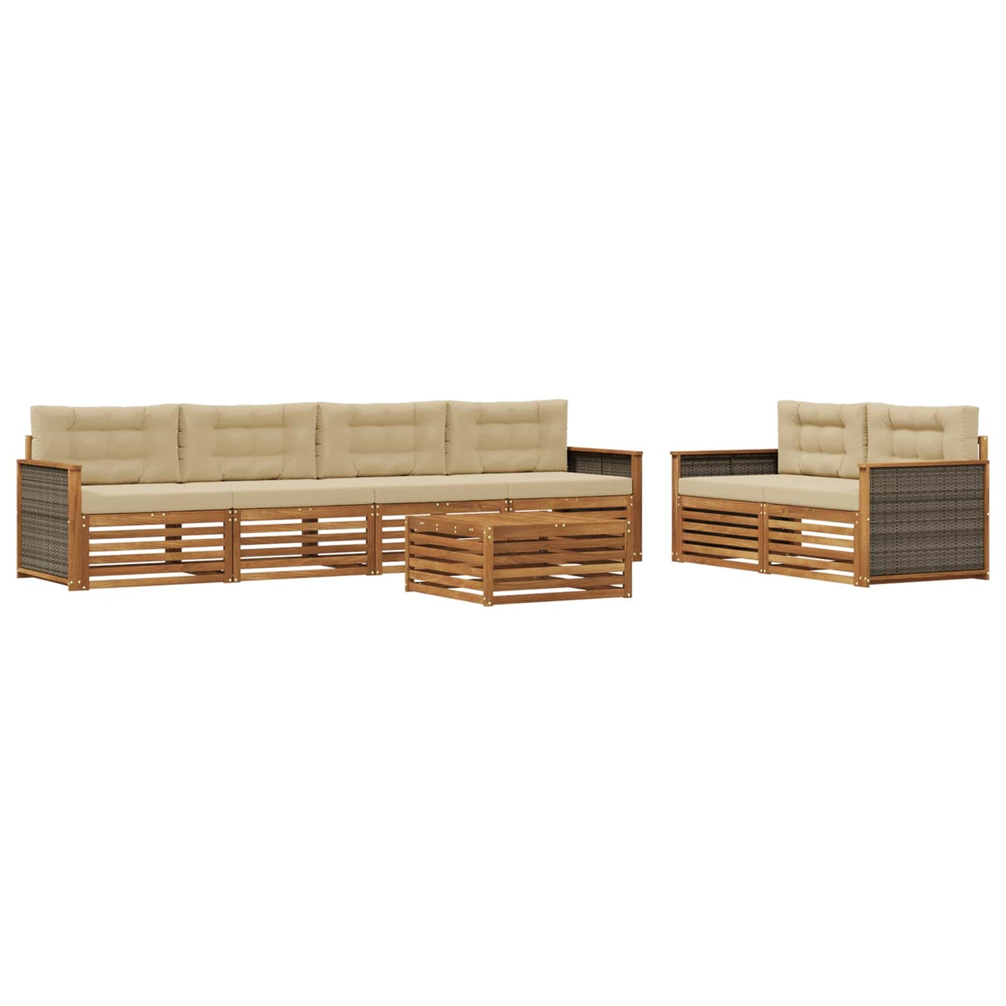 Outdoor-Sofagarnitur mit Kissen 7 pcs Natur und Beige