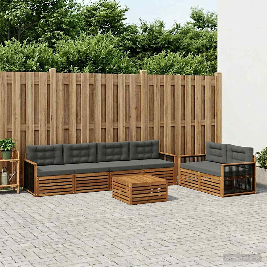 Outdoor-Sofagarnitur mit Kissen 7 pcs Natur und Anthrazit