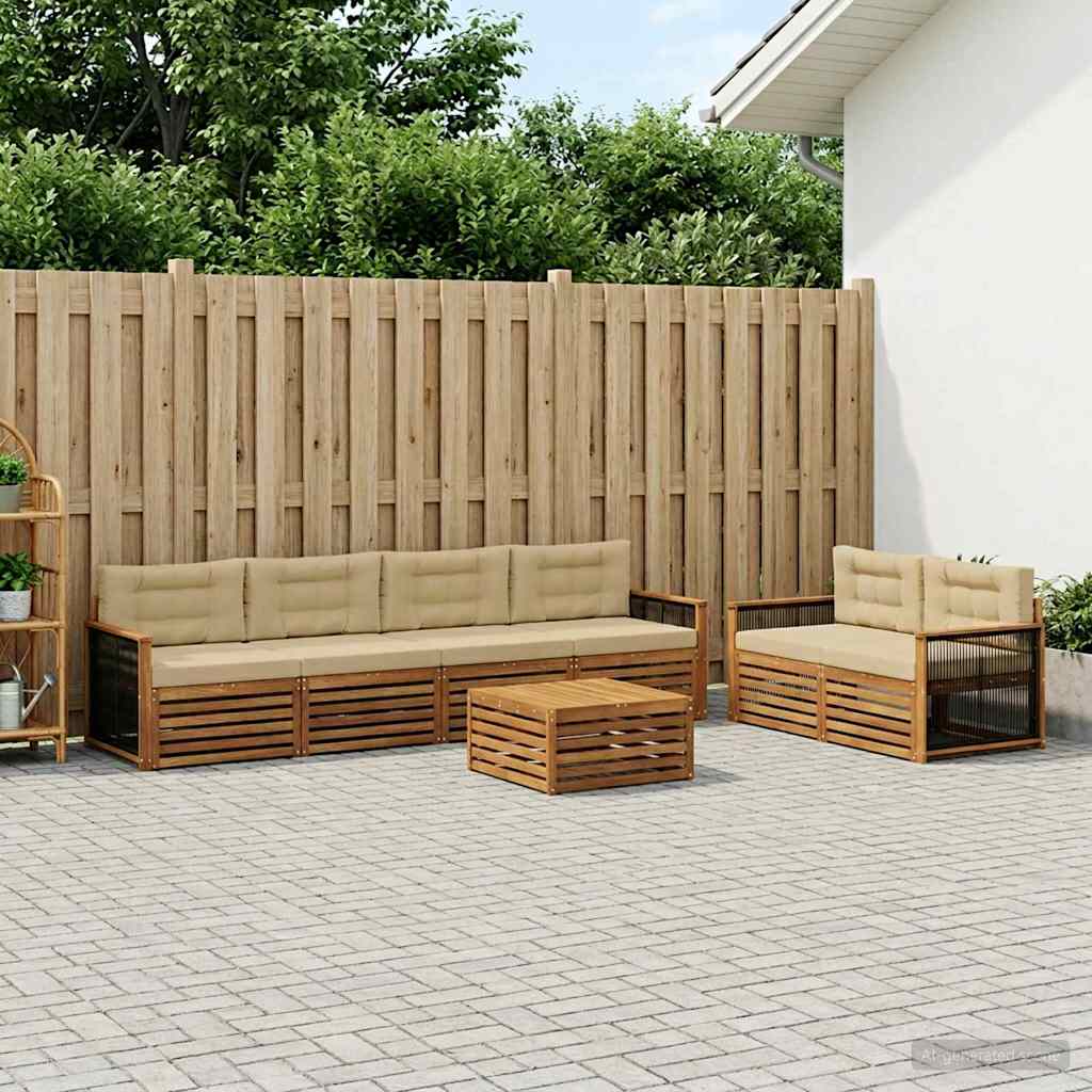 Outdoor-Sofagarnitur mit Kissen 7 pcs Natur und Beige
