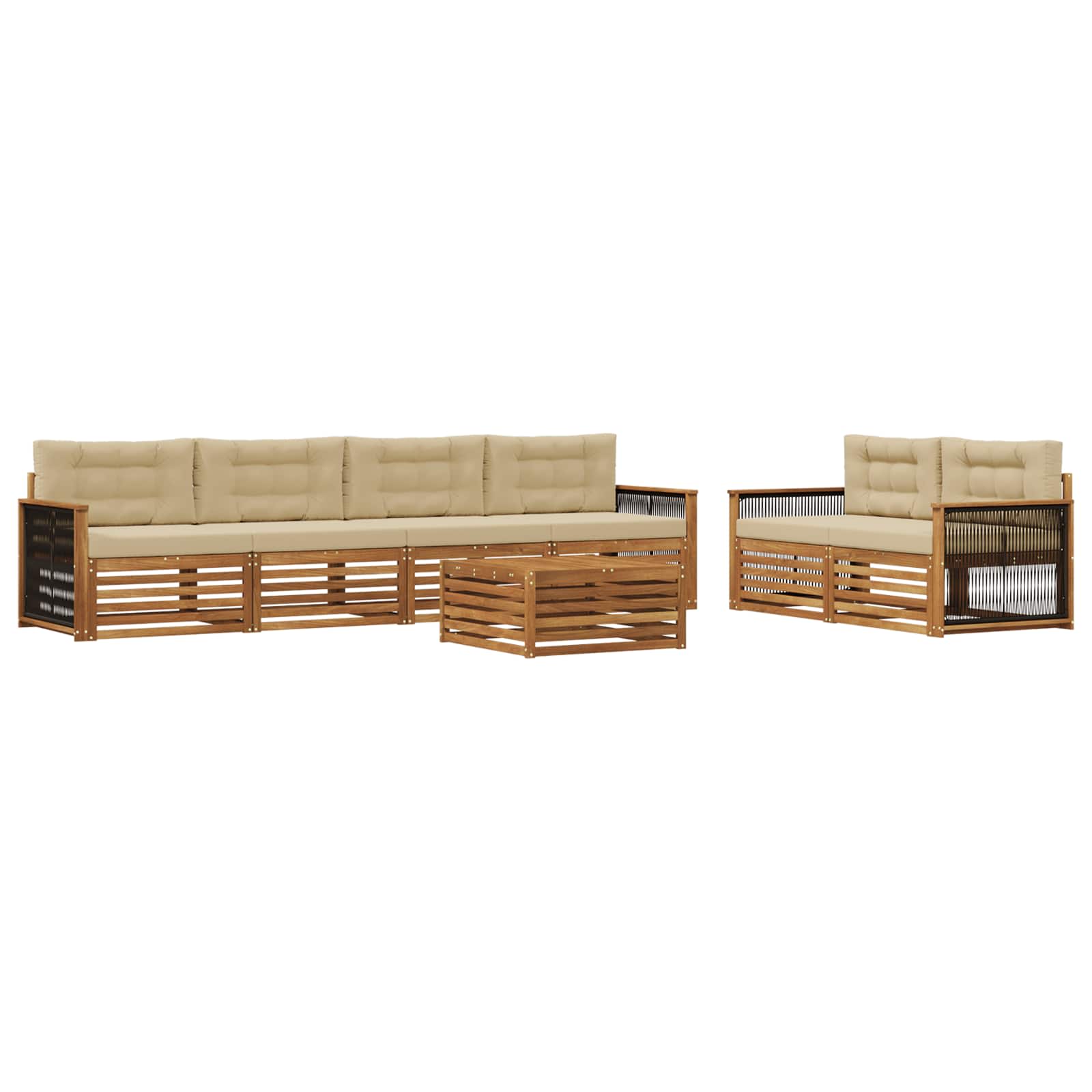 Outdoor-Sofagarnitur mit Kissen 7 pcs Natur und Beige