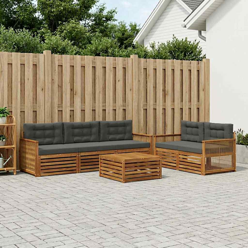 Outdoor-Sofagarnitur mit Kissen 7 pcs Natur und Anthrazit
