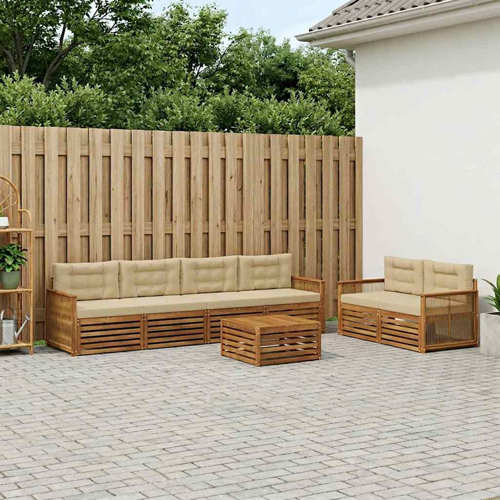 Outdoor-Sofagarnitur mit Kissen 7 pcs Natur und Beige