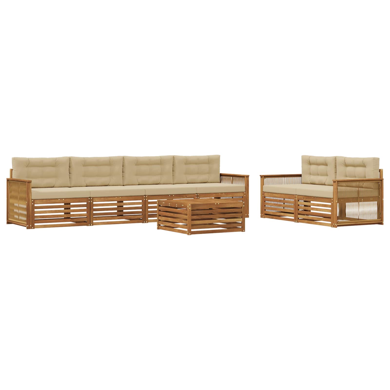 Outdoor-Sofagarnitur mit Kissen 7 pcs Natur und Beige