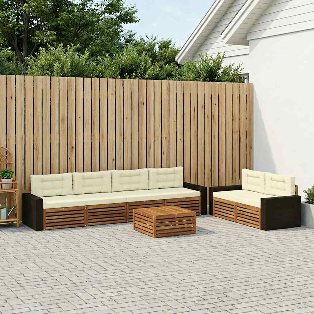 Outdoor-Sofagarnitur 7 stk. Natur und Creme Polyester
