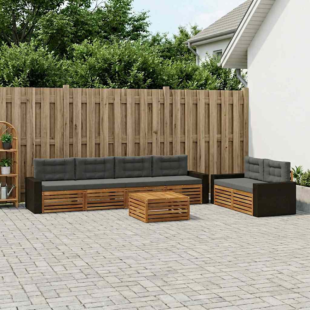 Outdoor-Sofagarnitur 7 pcs Natur und Anthrazit Polyester