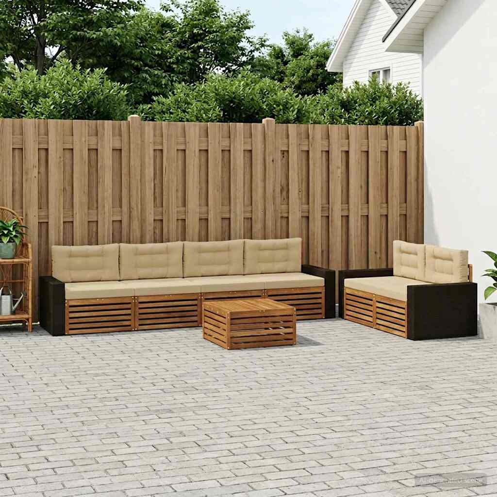 Outdoor-Sofagarnitur 7 stk. Natur und Beige Polyester