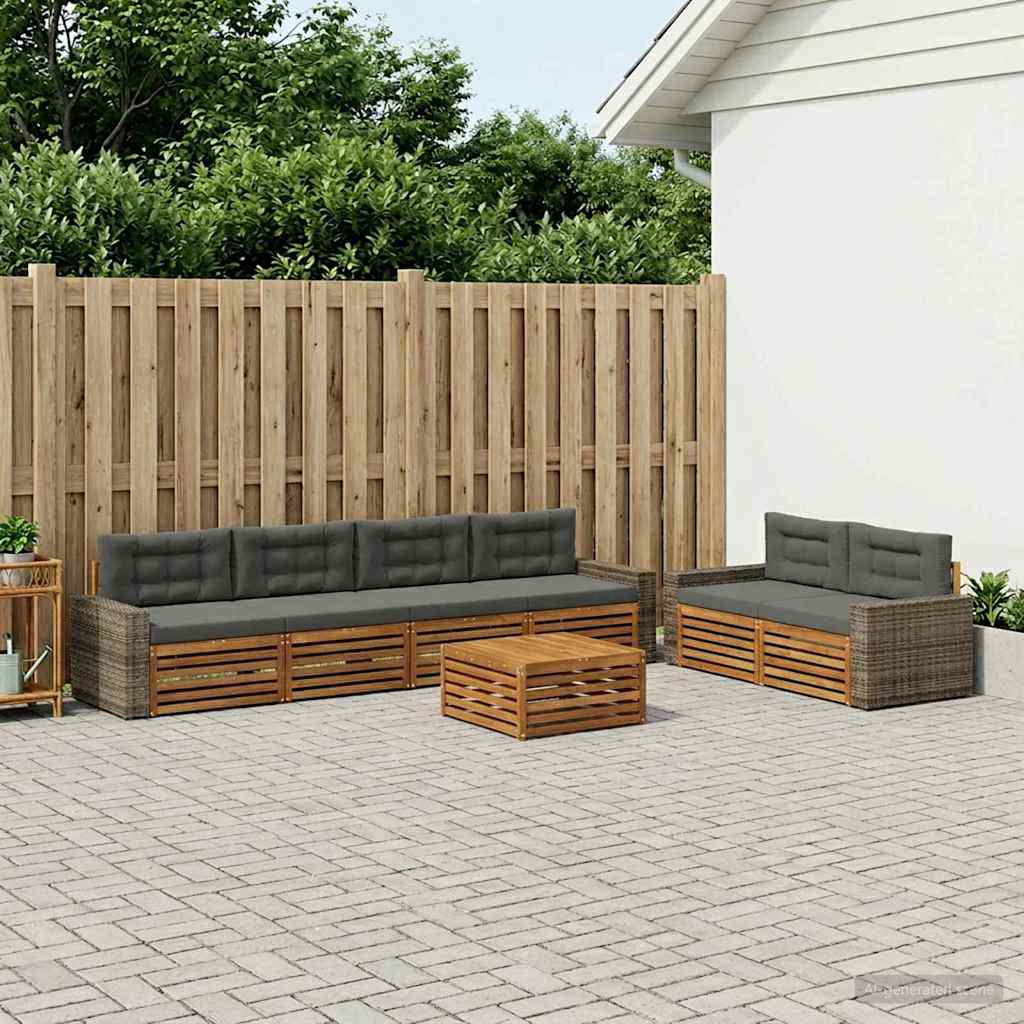 Outdoor-Sofagarnitur 7 pcs Natur und Anthrazit Polyester