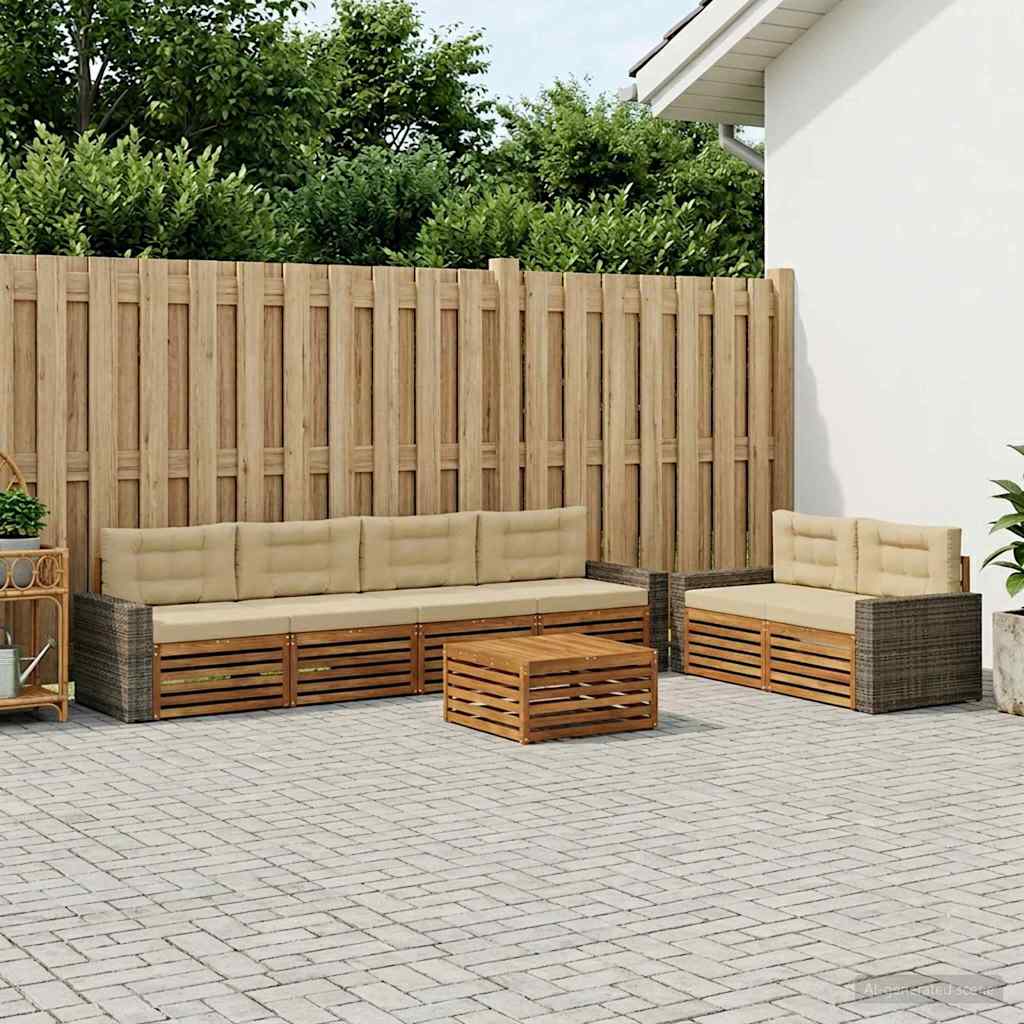 Outdoor-Sofagarnitur 7 stk. Natur und Beige Polyester