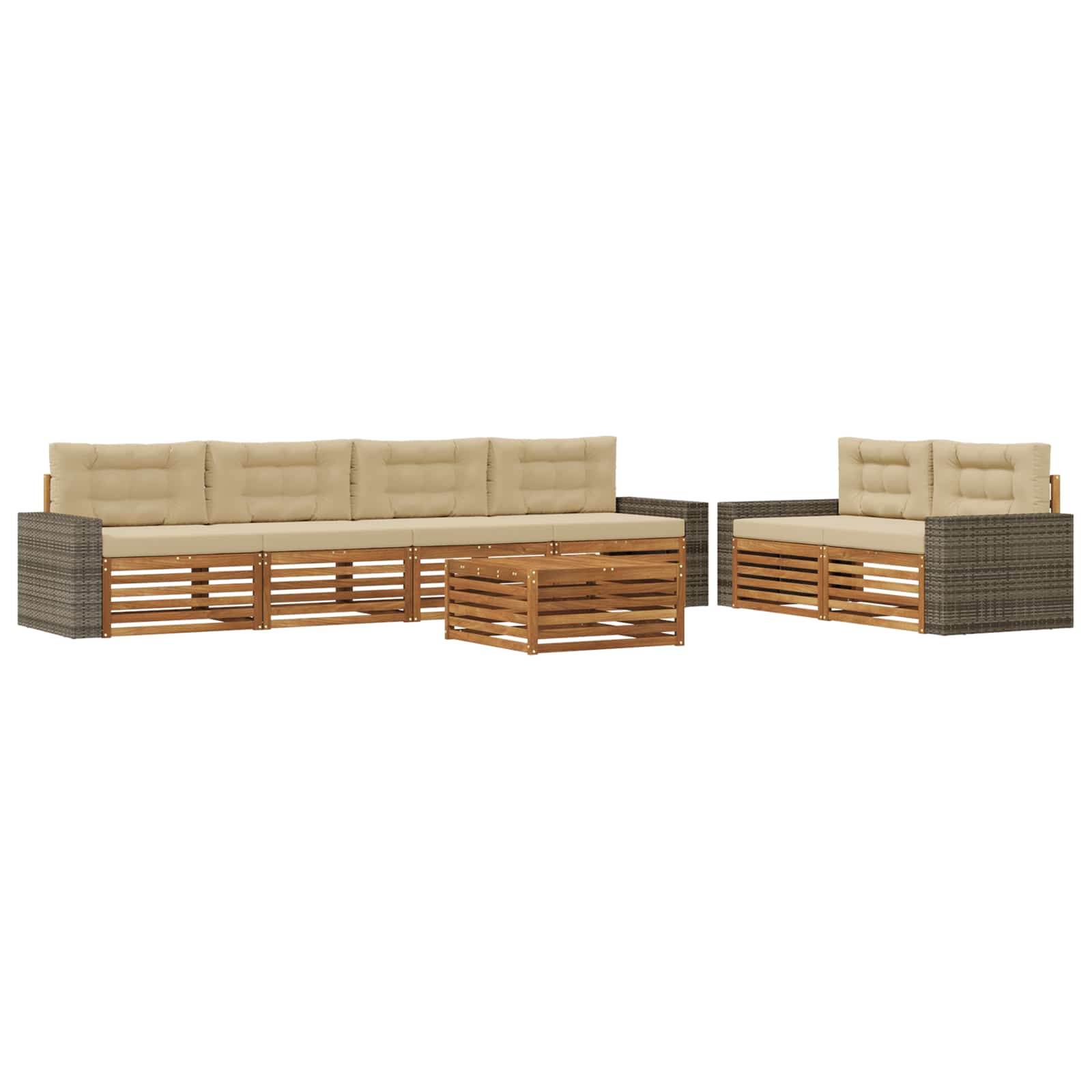 Outdoor-Sofagarnitur 7 stk. Natur und Beige Polyester