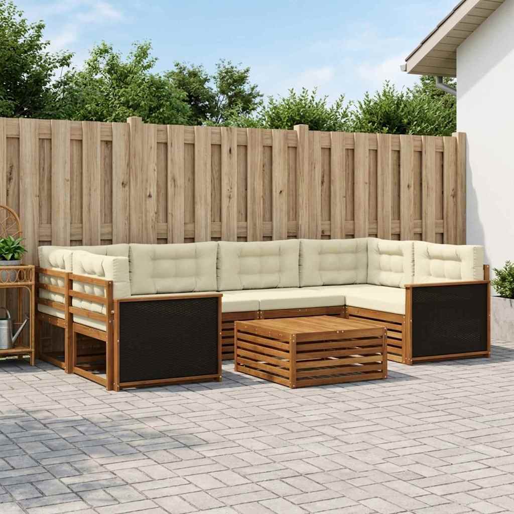 Outdoor-Sofagarnitur mit Kissen 7 pcs Natur und Creme Polyester