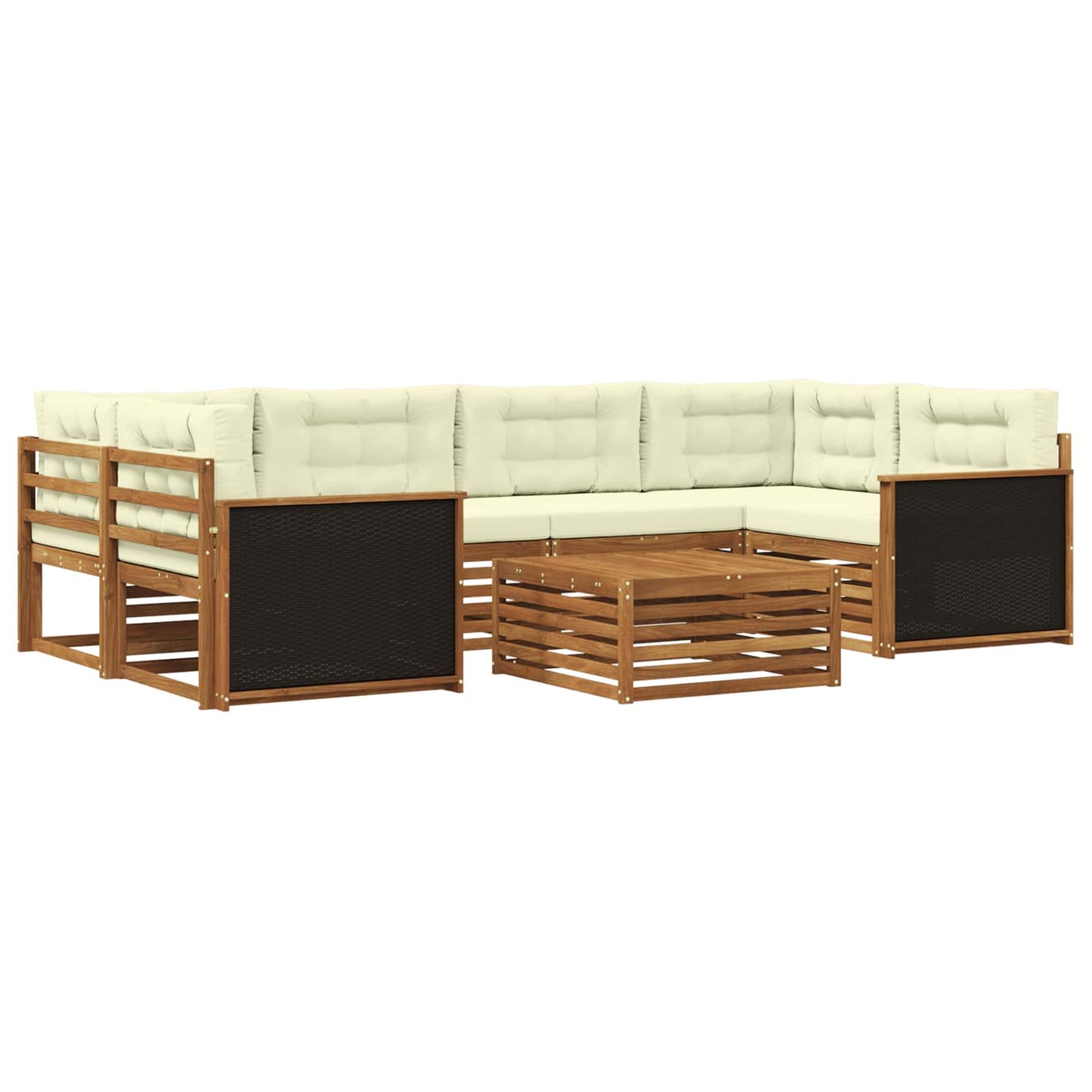 Outdoor-Sofagarnitur mit Kissen 7 pcs Natur und Creme Polyester