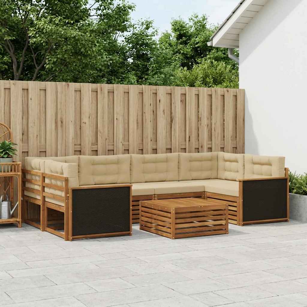 Outdoor-Sofagarnitur mit Kissen 7 pcs Natur und Beige Polyester