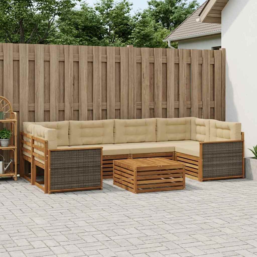 Outdoor-Sofagarnitur mit Kissen 7 pcs Natur und Beige