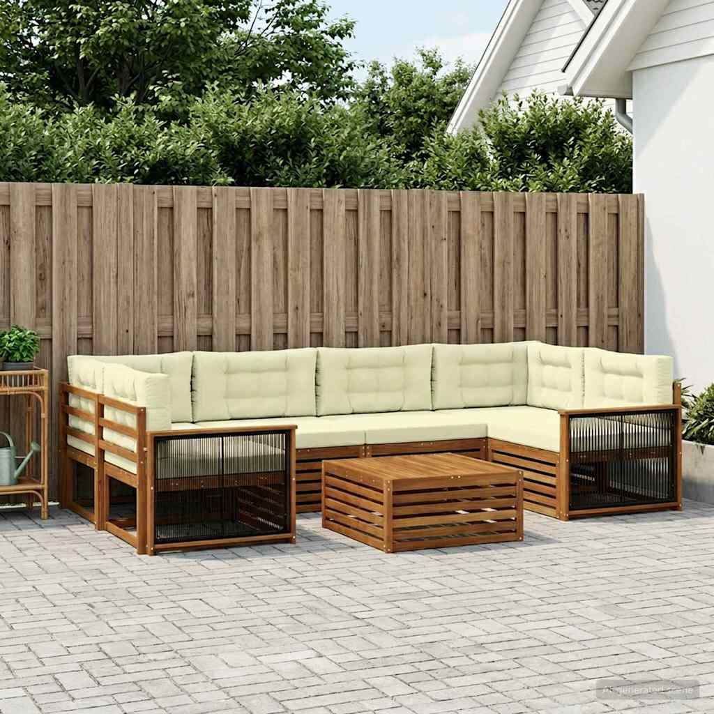 Outdoor-Sofagarnitur mit Kissen 7 pcs Natur und Creme