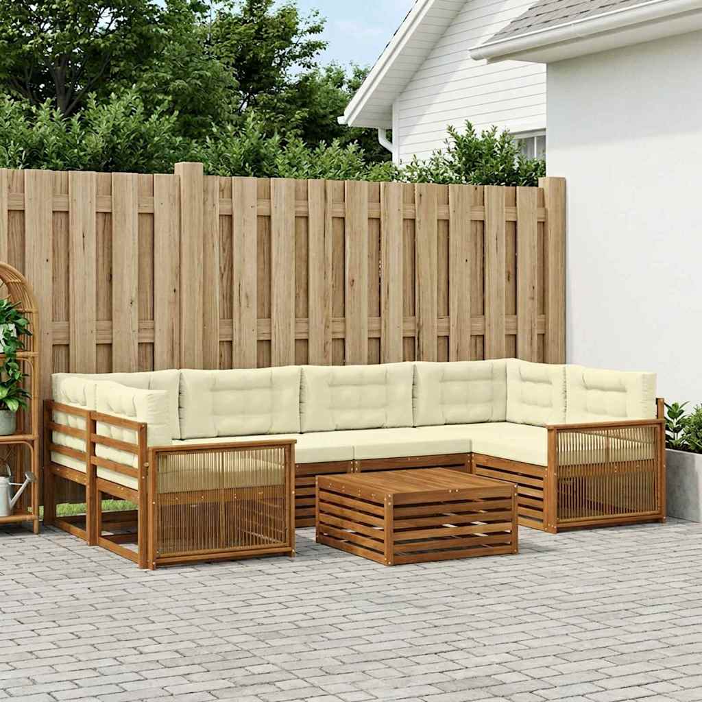 Outdoor-Sofagarnitur mit Kissen 7 pcs Natur und Creme