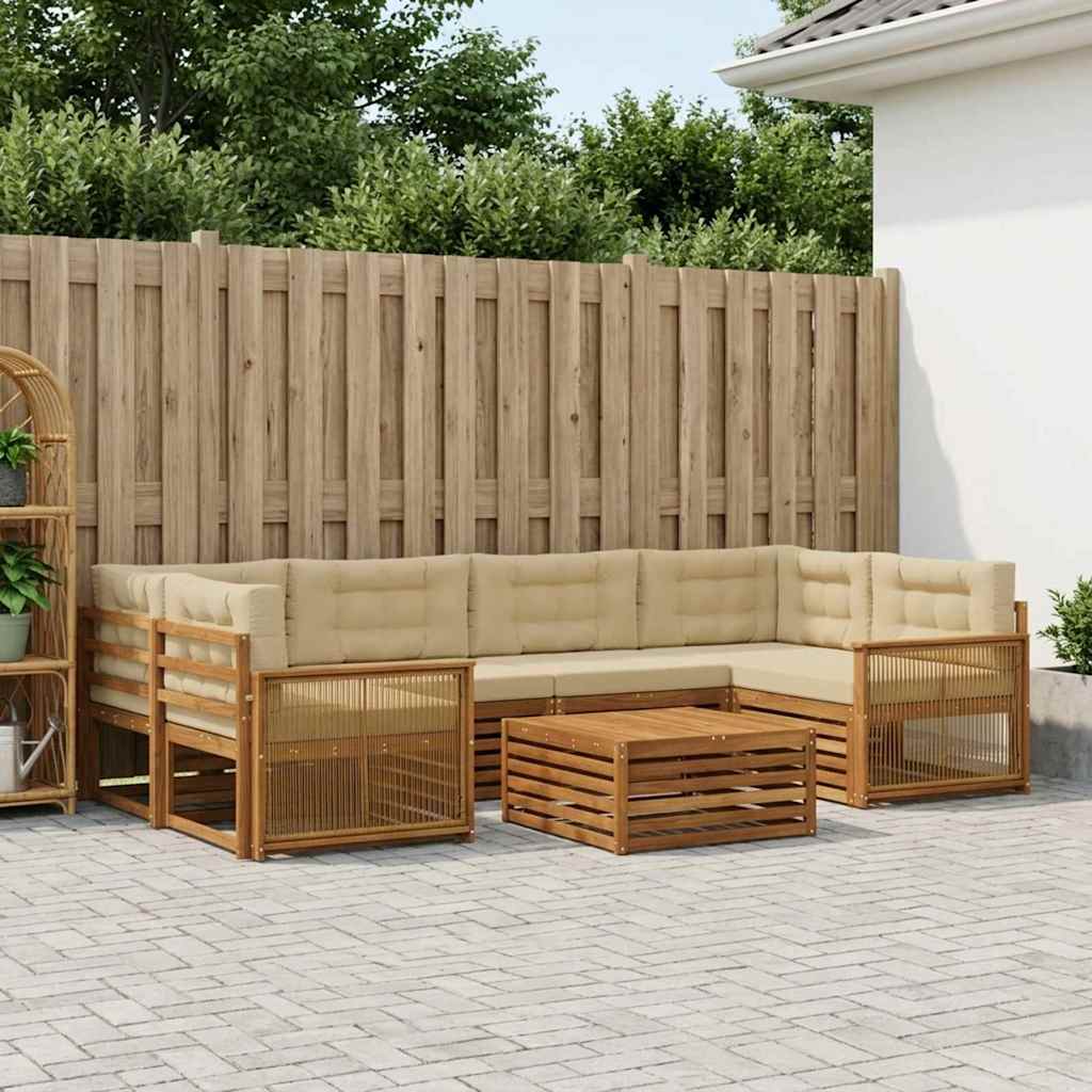 Outdoor-Sofagarnitur mit Kissen 7 pcs Natur und Beige