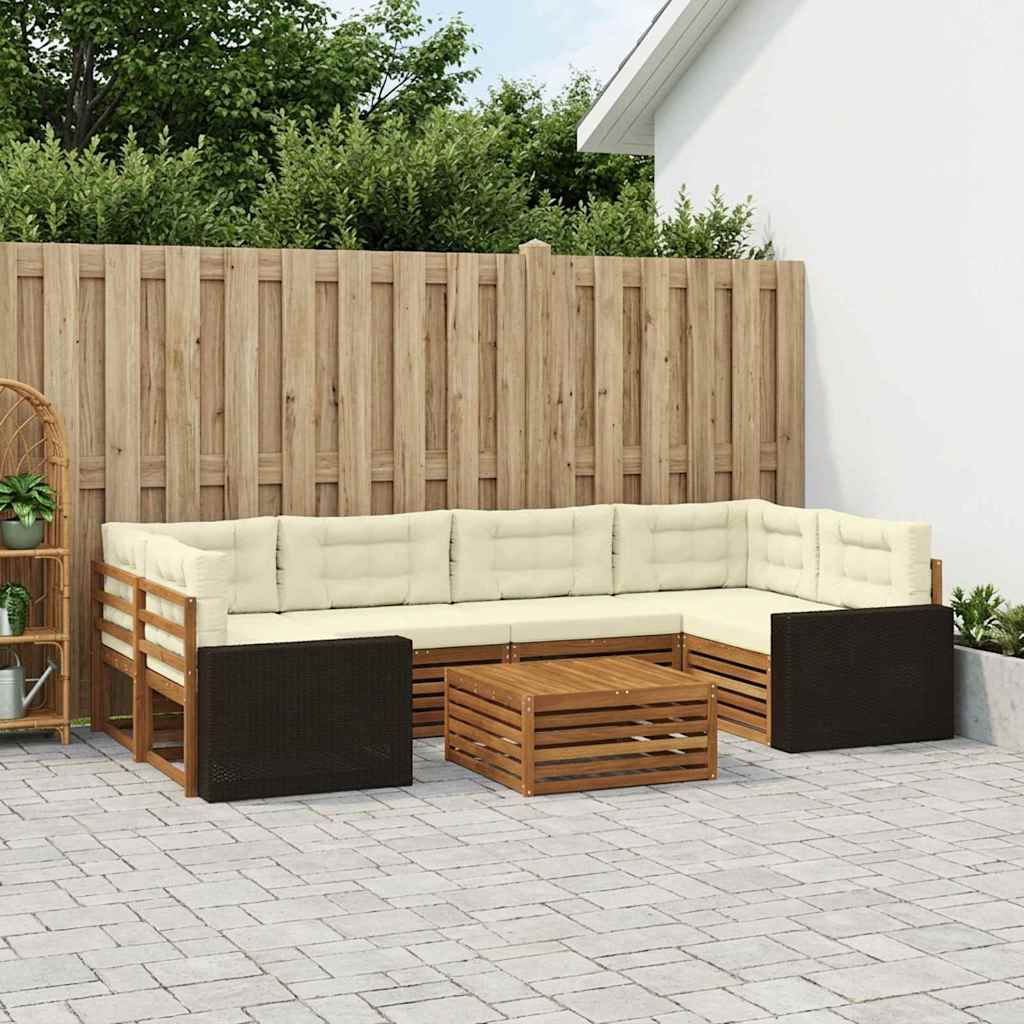 Outdoor-Sofagarnitur 7 stk. Natur und Creme Polyester
