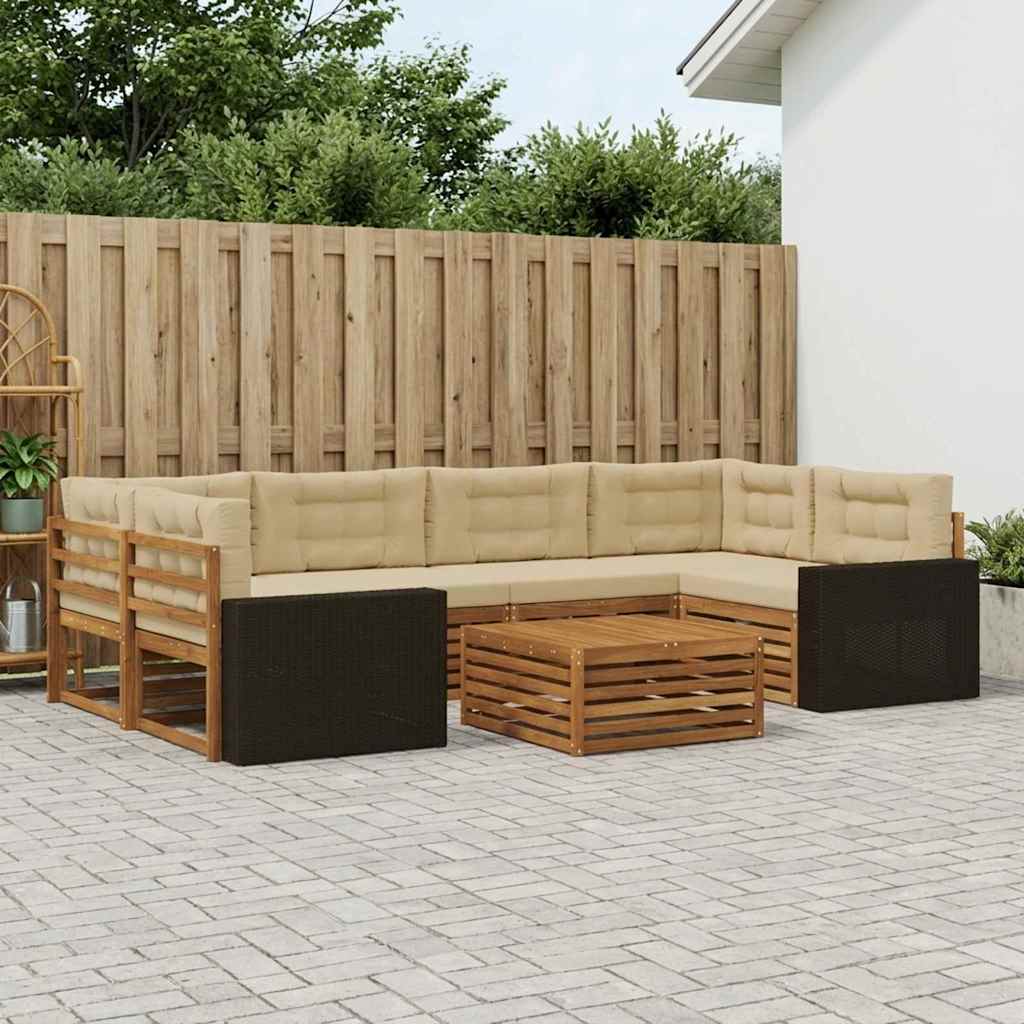Outdoor-Sofagarnitur mit Kissen 7 pcs Natur und Beige Polyester