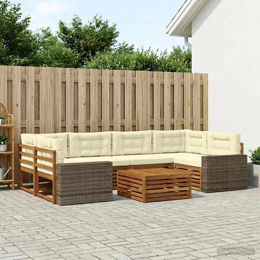 Outdoor-Sofagarnitur 7 stk. Natur und Creme Polyester