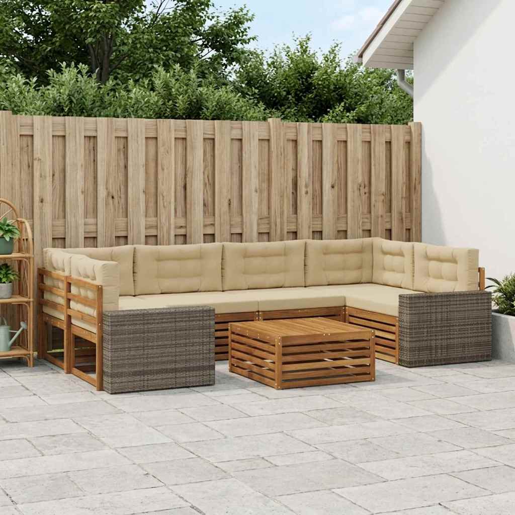 Outdoor-Sofagarnitur mit Kissen 7 pcs Natur und Beige Polyester