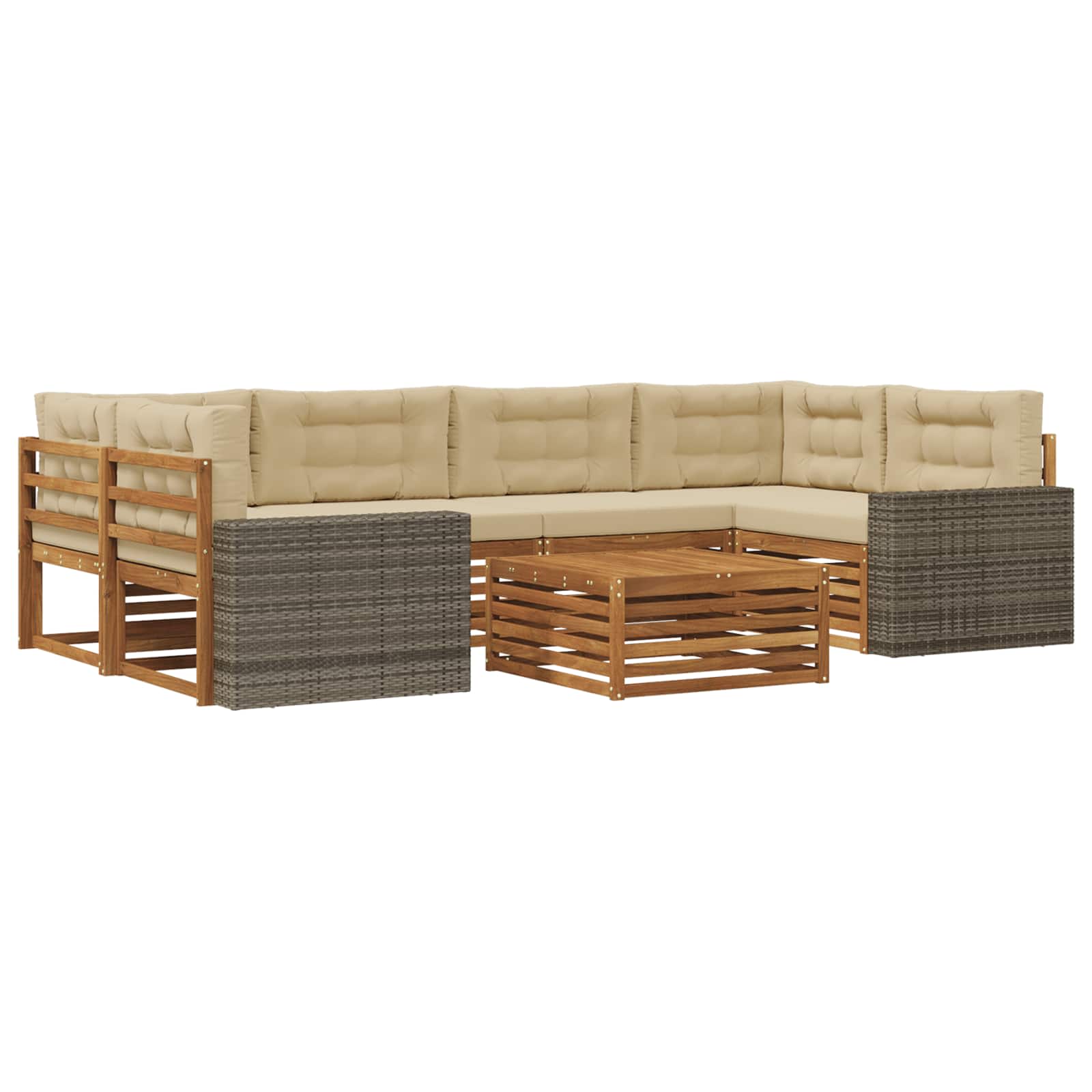 Outdoor-Sofagarnitur mit Kissen 7 pcs Natur und Beige Polyester