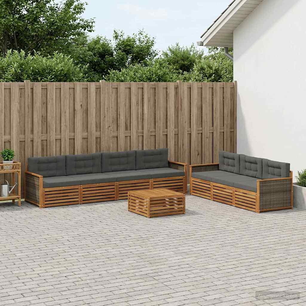 Outdoor-Sofagarnitur mit Kissen 8 pcs Natur und Anthrazit