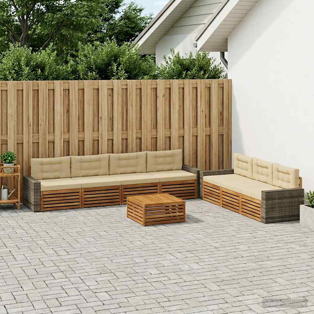 Outdoor-Sofagarnitur 8 stk. Natur und Beige Polyester