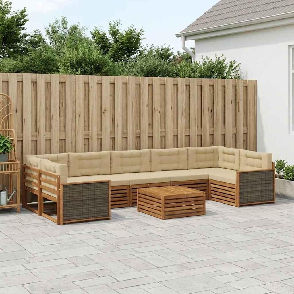 Outdoor-Sofagarnitur mit Kissen 8 pcs Natur und Beige