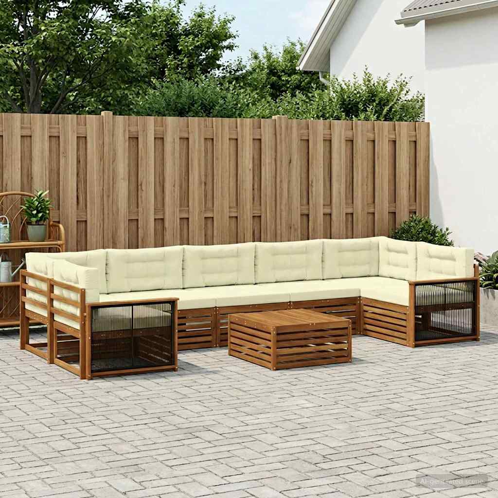 Outdoor-Sofagarnitur mit Kissen 8 pcs Natur und Creme