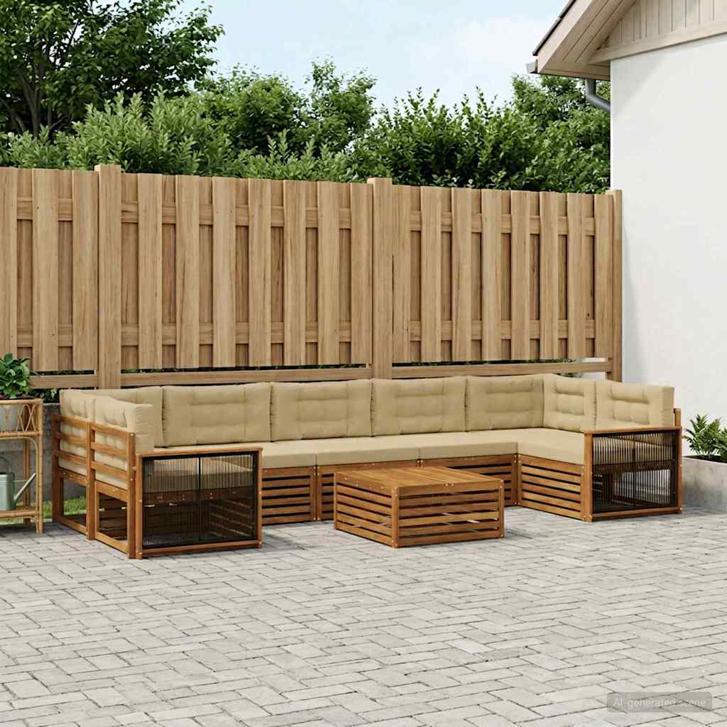 Outdoor-Sofagarnitur mit Kissen 8 pcs Natur und Beige