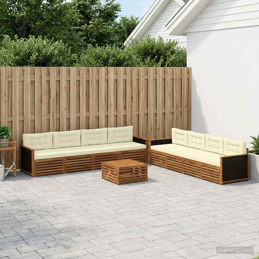 Outdoor-Sofagarnitur mit Kissen 9 pcs Natur und Creme Polyester