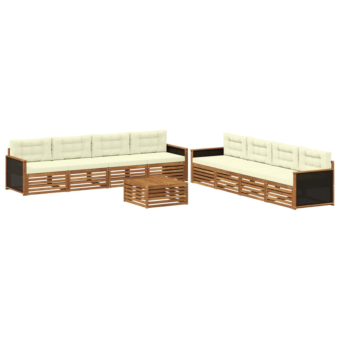 Outdoor-Sofagarnitur mit Kissen 9 pcs Natur und Creme Polyester