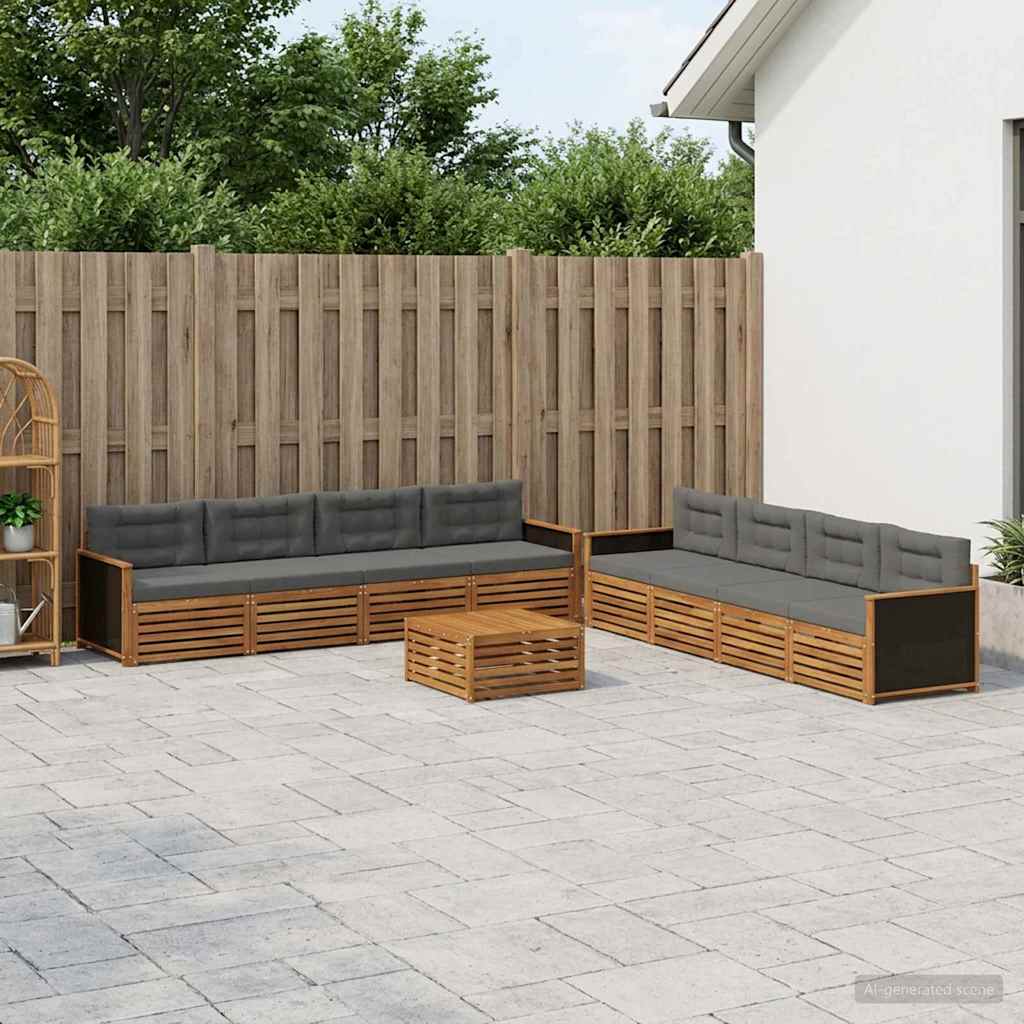 Outdoor-Sofagarnitur 9 pcs Natur und Anthrazit Polyester