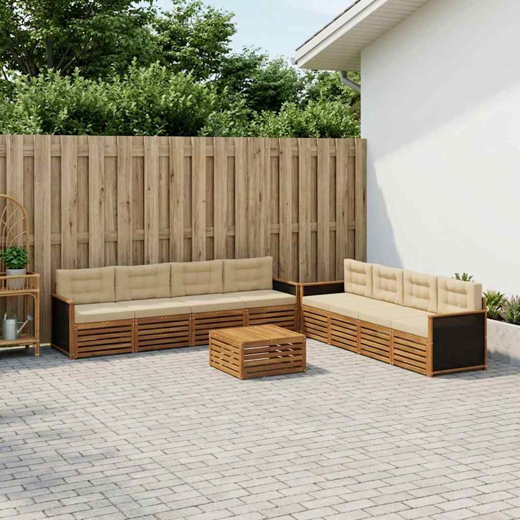 Outdoor-Sofagarnitur mit Kissen 9 pcs Natur und Beige Polyester