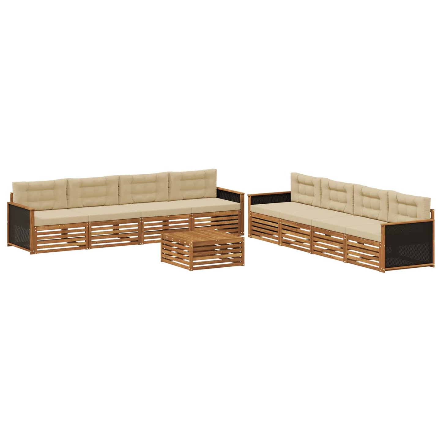 Outdoor-Sofagarnitur mit Kissen 9 pcs Natur und Beige Polyester
