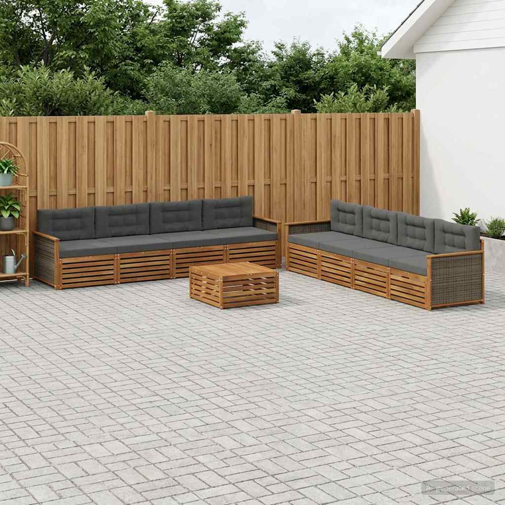 Outdoor-Sofagarnitur 9 stk. Natur und Anthrazit