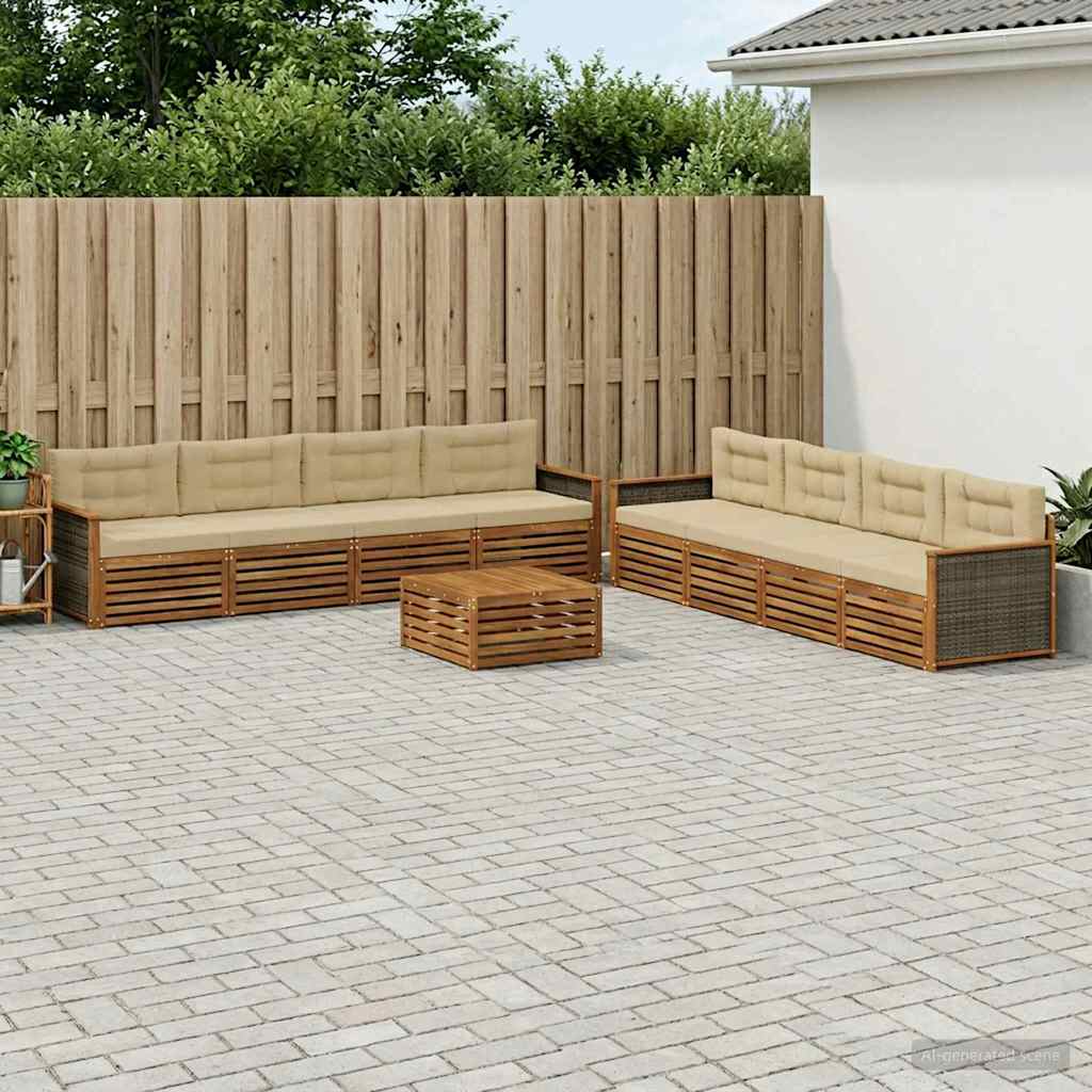 Outdoor-Sofagarnitur mit Kissen 9 pcs Natur und Beige