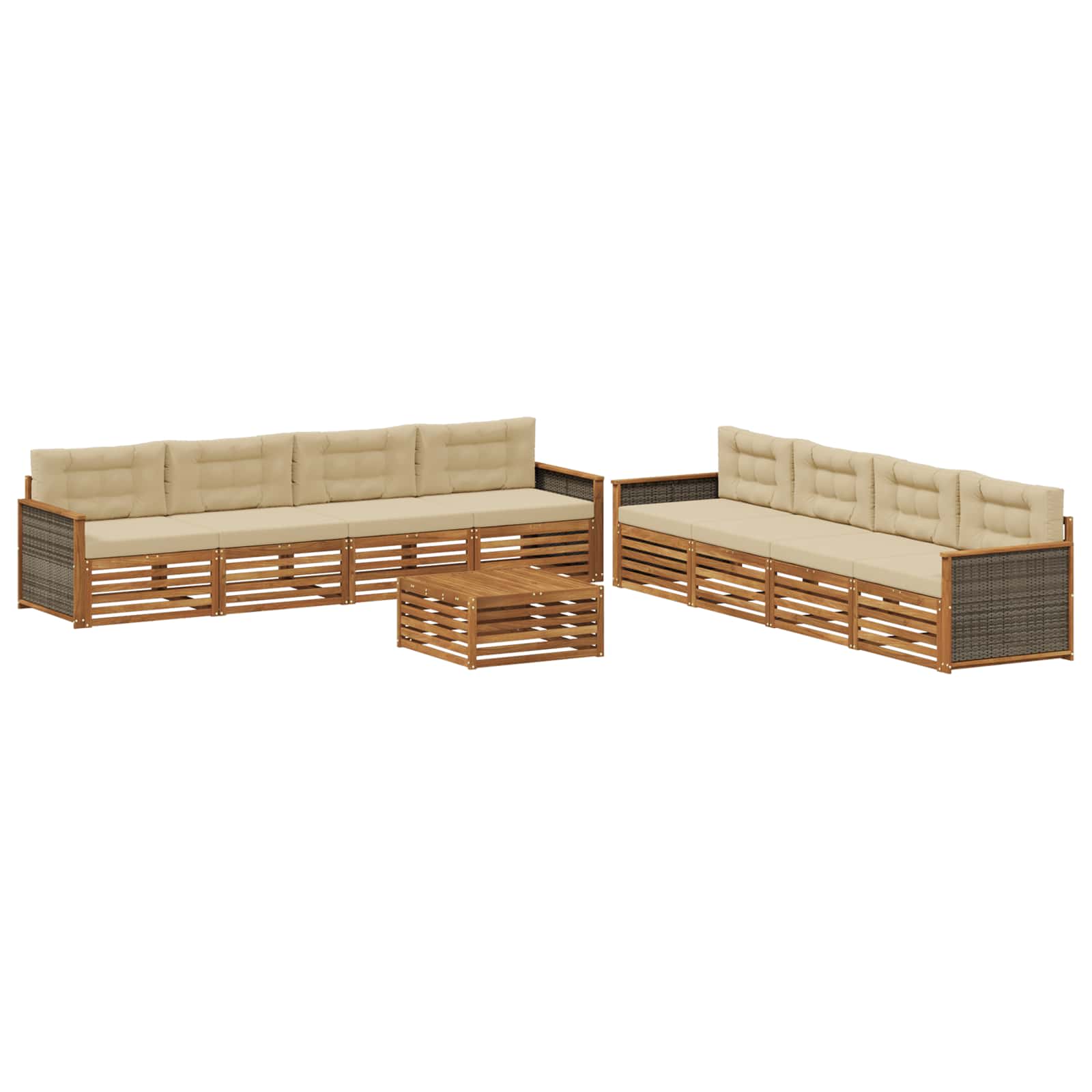 Outdoor-Sofagarnitur mit Kissen 9 pcs Natur und Beige