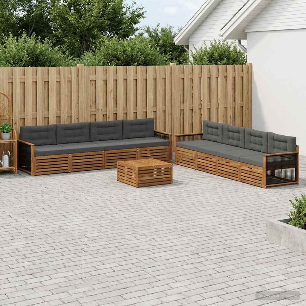 Outdoor-Sofagarnitur mit Kissen 9 pcs Natur und Anthrazit