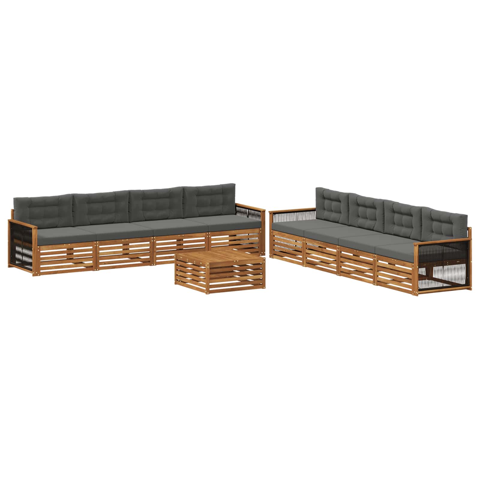 Outdoor-Sofagarnitur mit Kissen 9 pcs Natur und Anthrazit