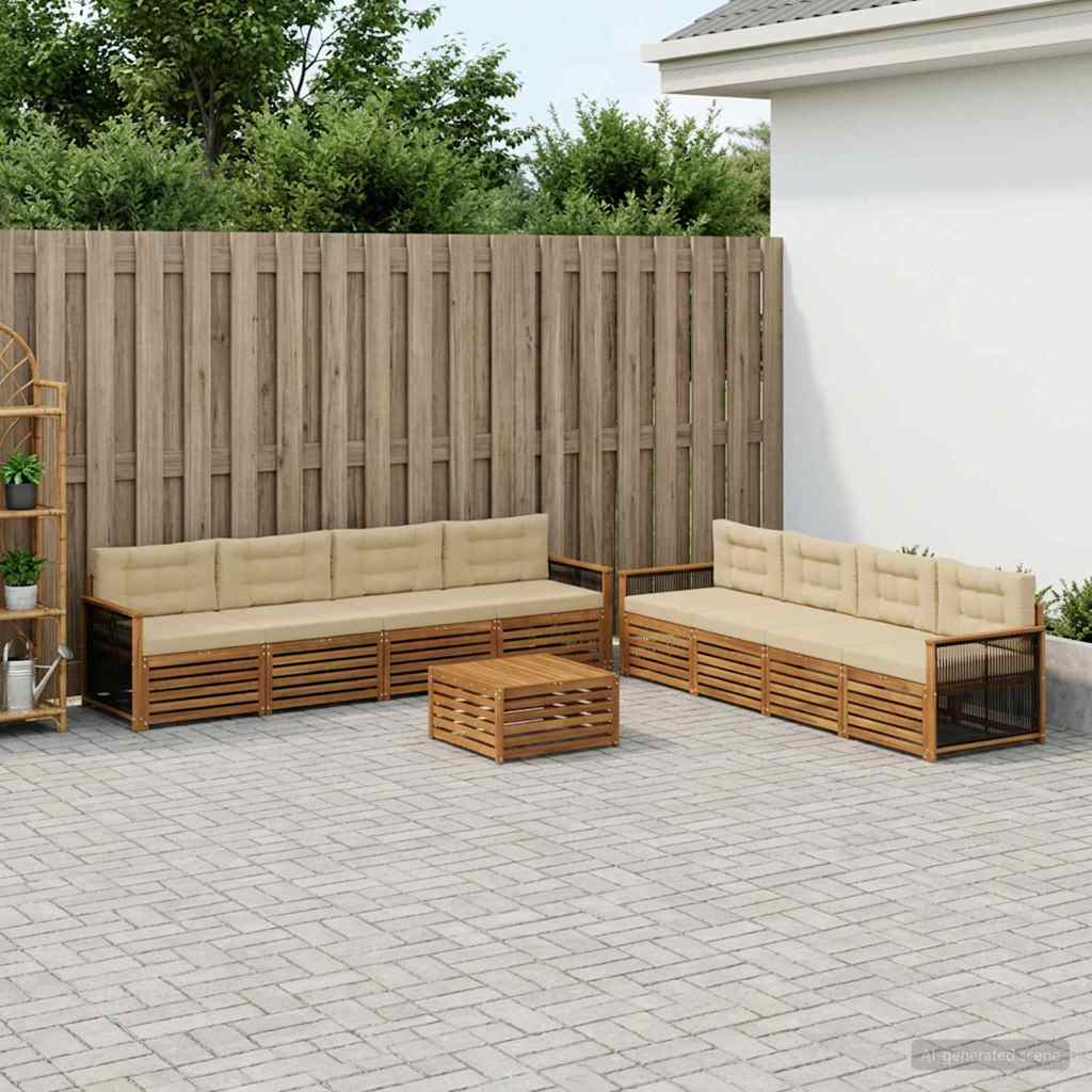 Outdoor-Sofagarnitur mit Kissen 9 pcs Natur und Beige