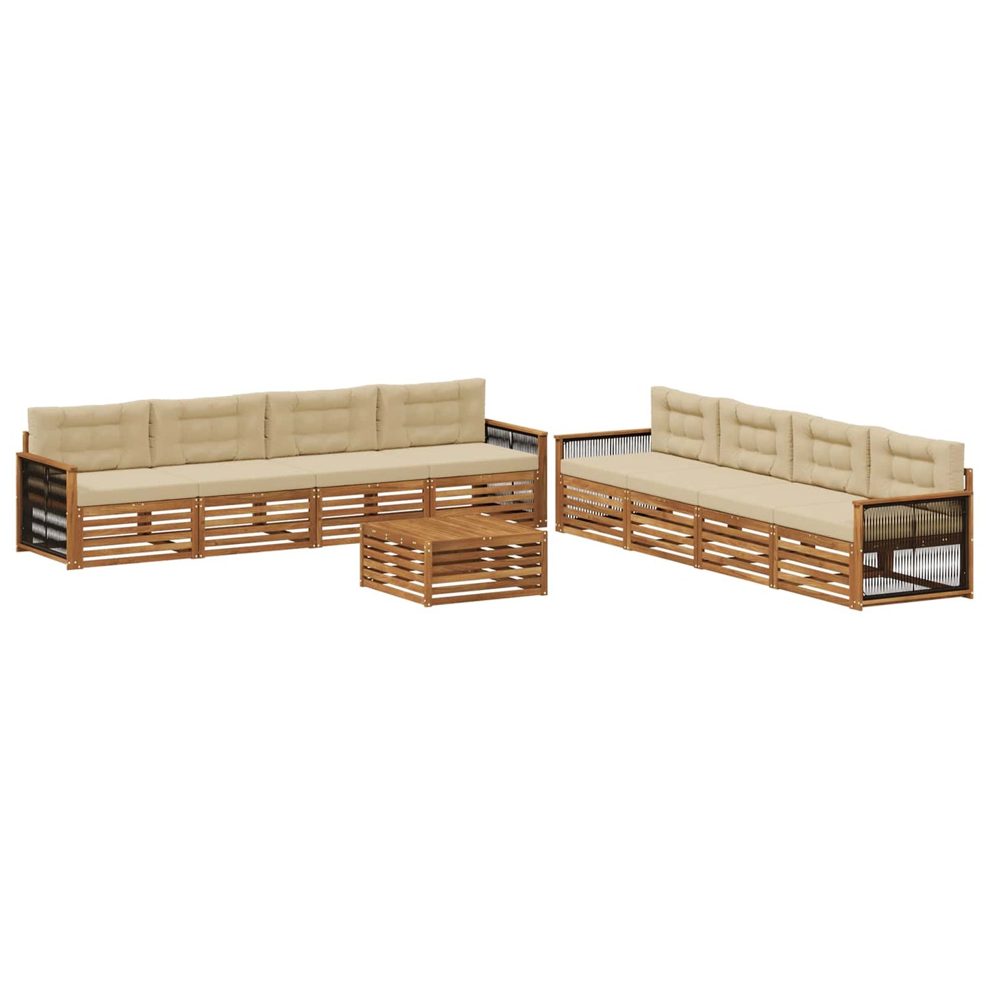 Outdoor-Sofagarnitur mit Kissen 9 pcs Natur und Beige