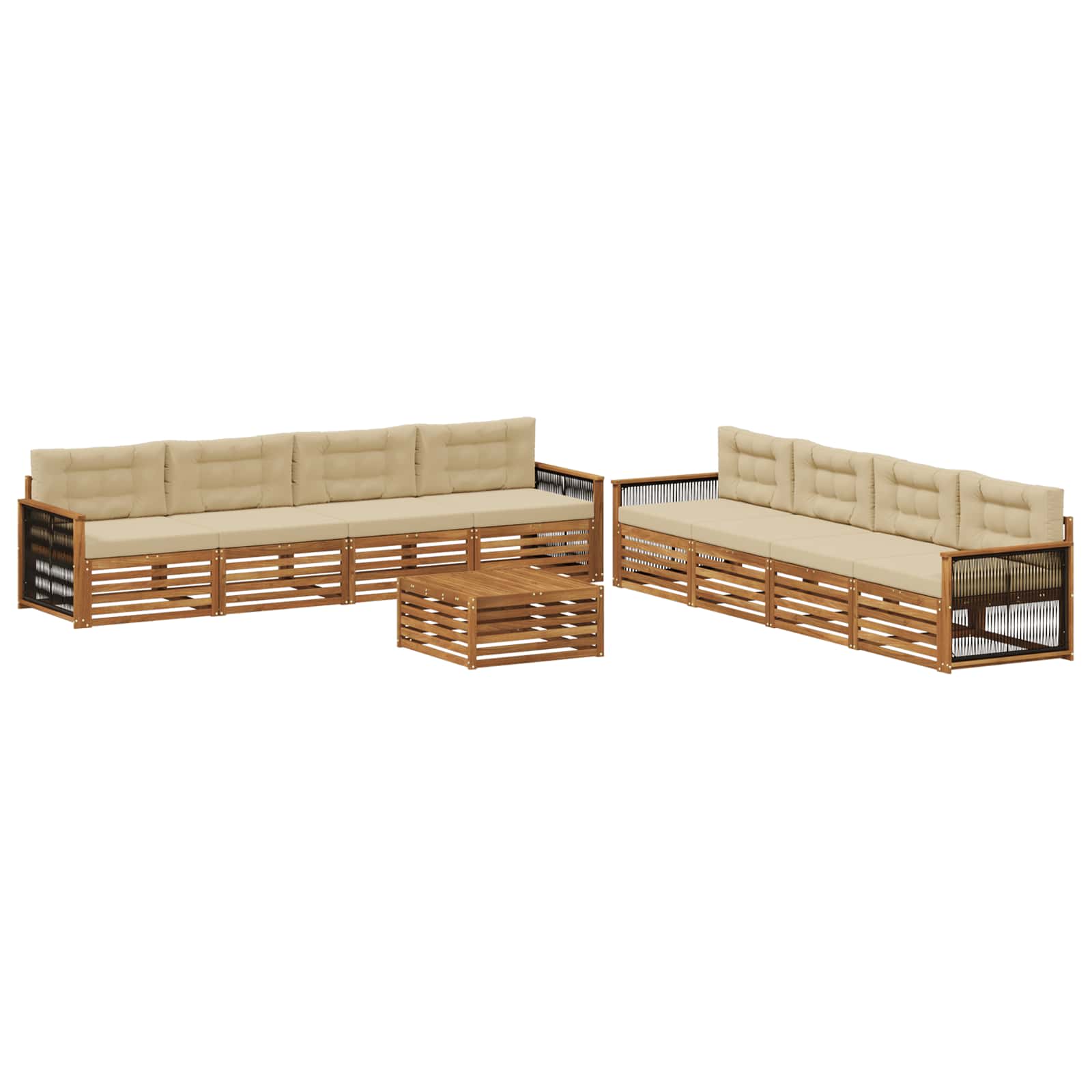 Outdoor-Sofagarnitur mit Kissen 9 pcs Natur und Beige