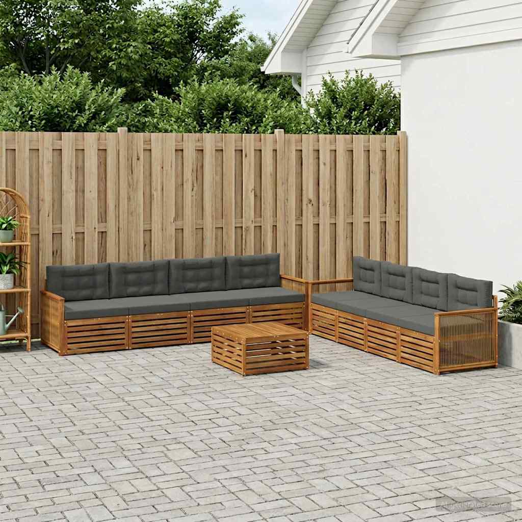 Outdoor-Sofagarnitur mit Kissen 9 pcs Natur und Anthrazit