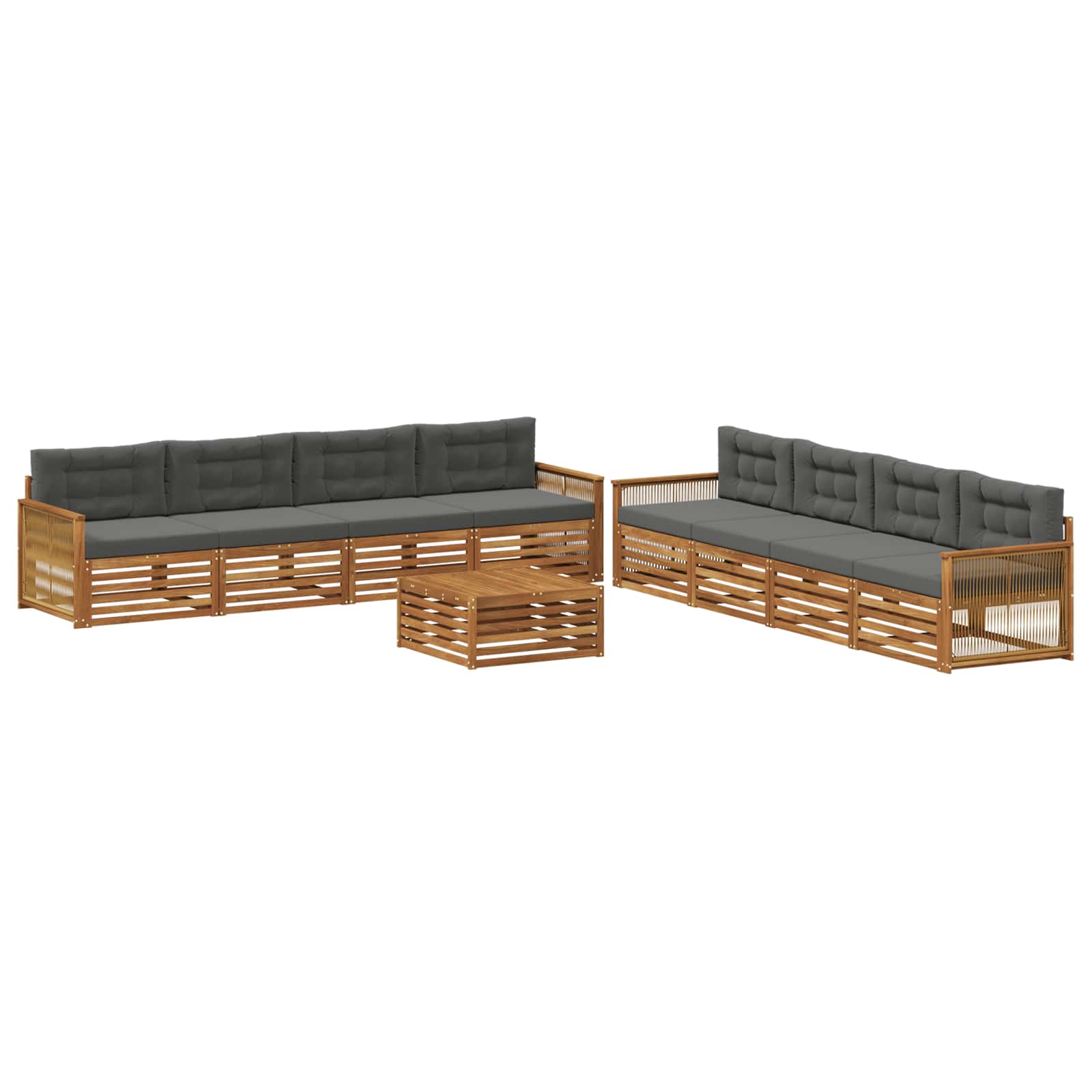 Outdoor-Sofagarnitur mit Kissen 9 pcs Natur und Anthrazit