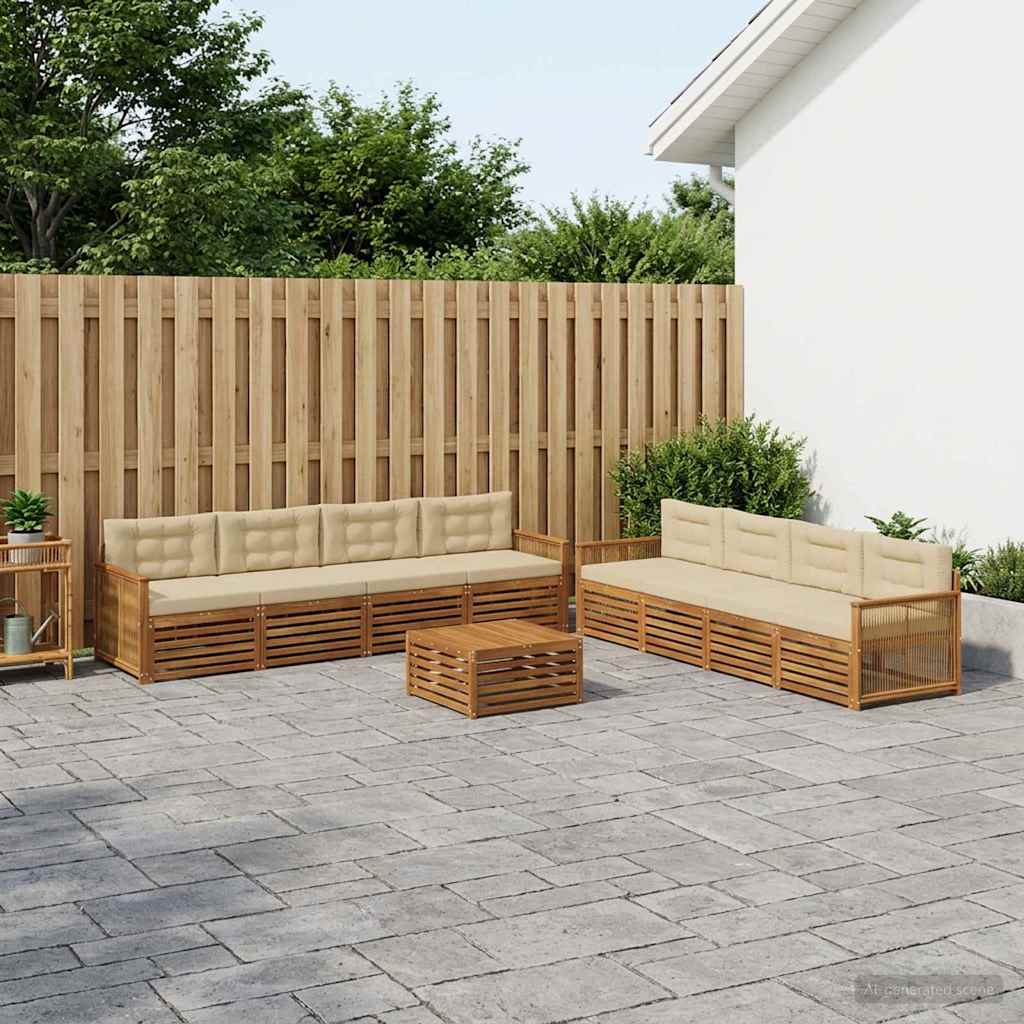 Outdoor-Sofagarnitur mit Kissen 9 pcs Natur und Beige