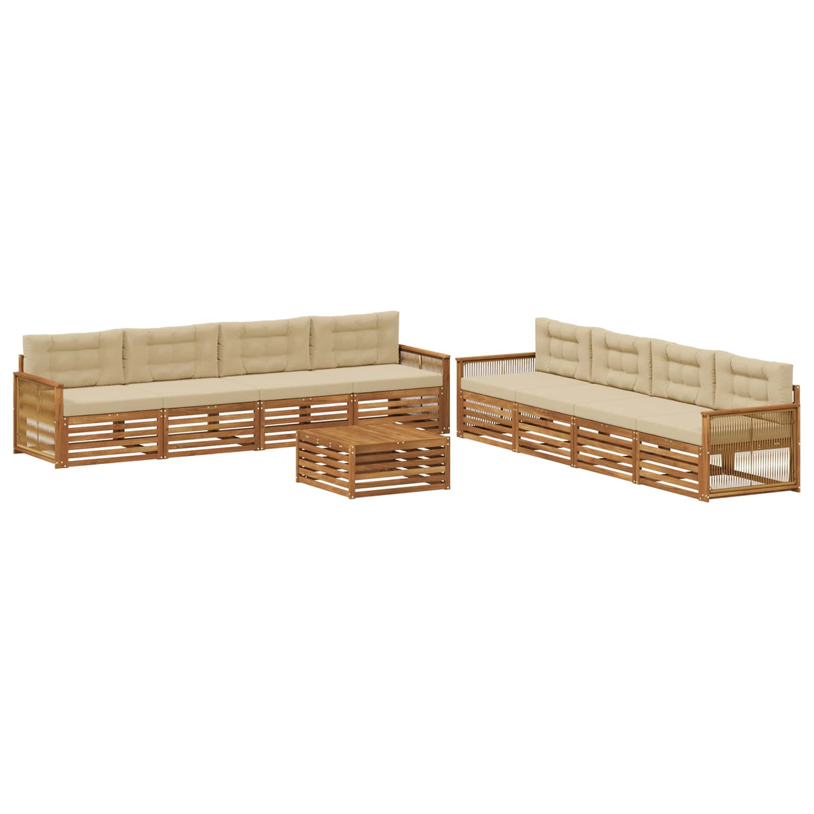 Outdoor-Sofagarnitur mit Kissen 9 pcs Natur und Beige