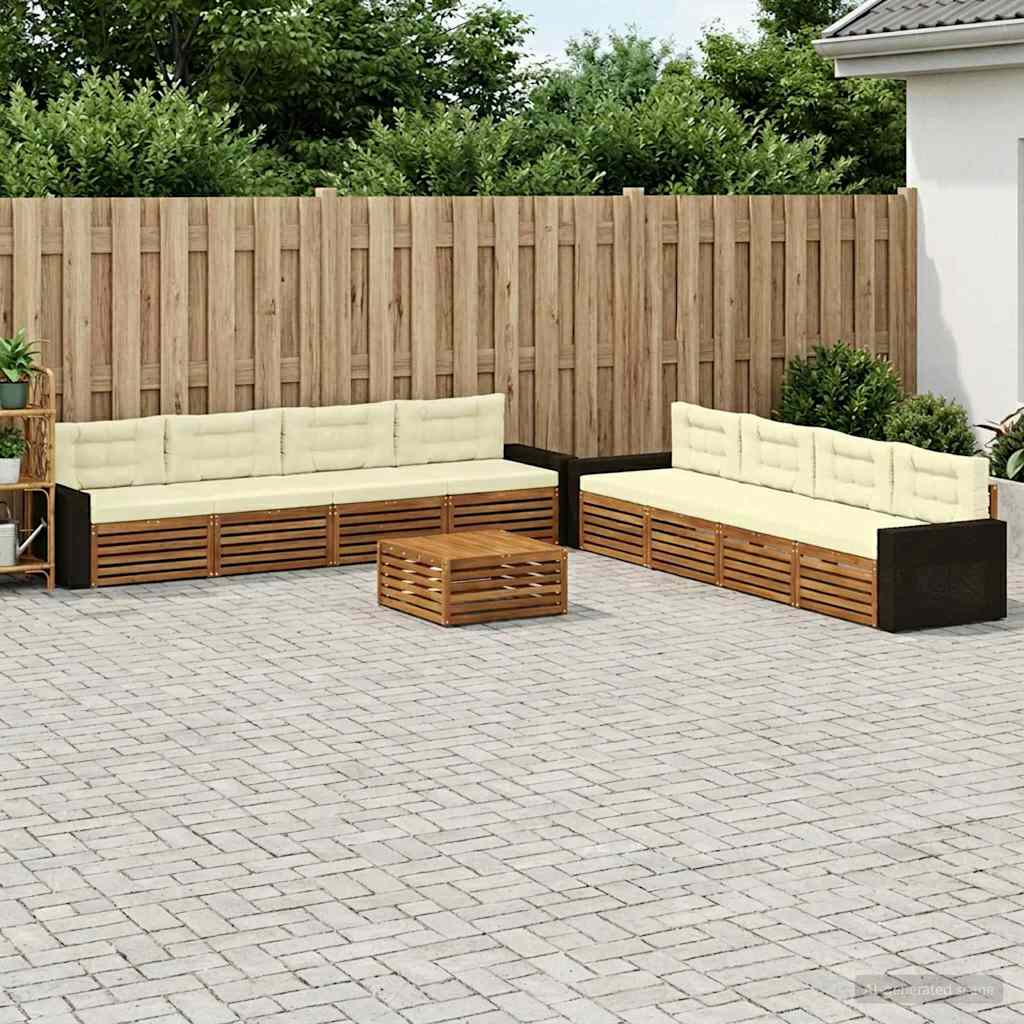 Outdoor-Sofagarnitur 9 stk. Natur und Creme Polyester
